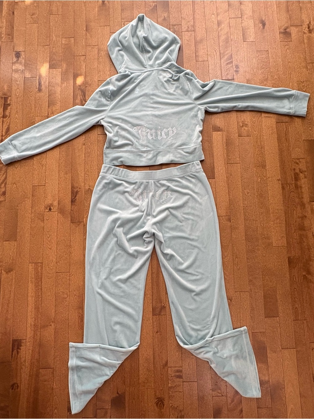 Juicy Couture Velour Tracksuit Set – Iced Blue (Size XL) Rhinestone Logo